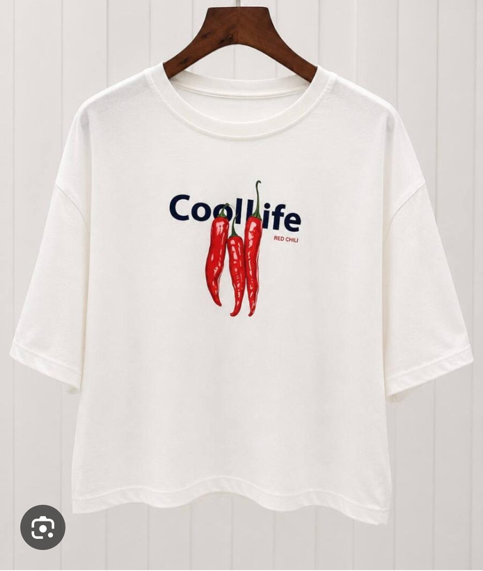 👕 تیشرت باکسی آستین سهربع طرح فلفل «Cool Life»