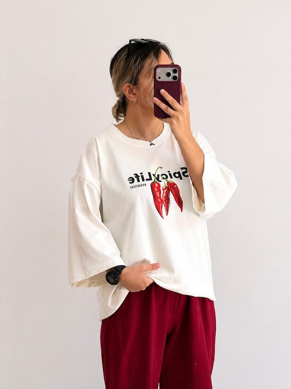 👕 تی‌شرت باکسی آستین سه‌ربع طرح فلفل «Cool Life»