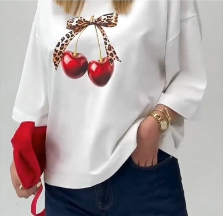 👕 تیشرت باکسی زنانه طرح پاپیون پلنگی و گیلاس